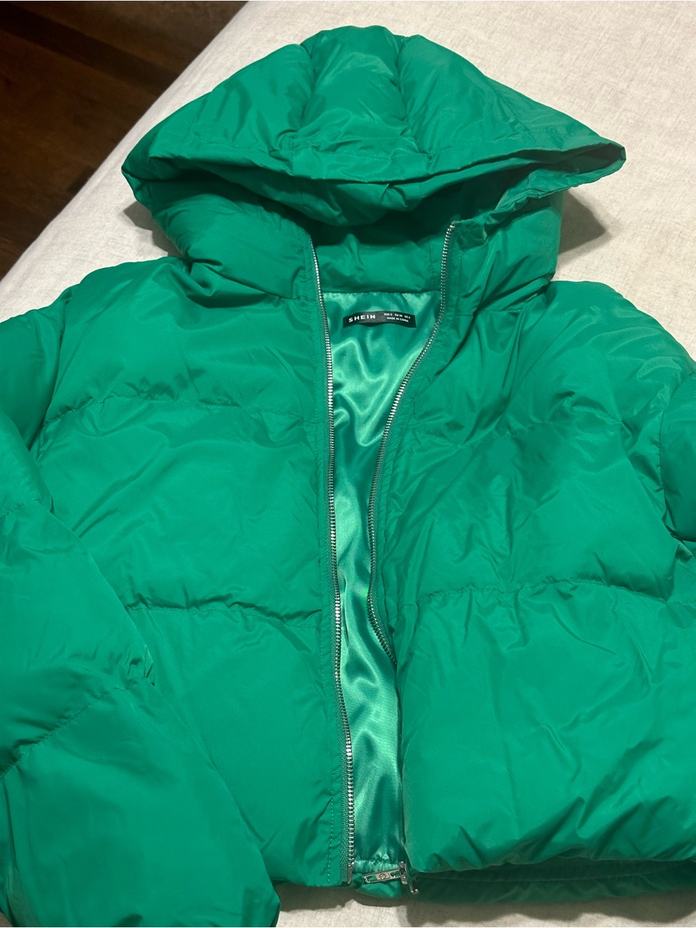 SHEIN Kids Bright Green Hooded Puffer Jacket